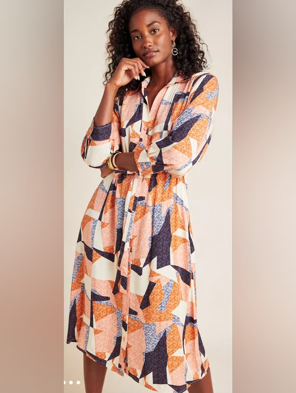 Anthropologie Corey Lynn Calter Abstract Patchwork Midi Shirtdress With Pockets